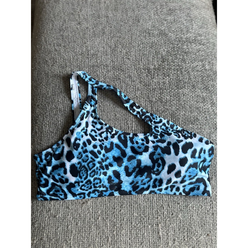 Women's Animal Print Sports Bra Blue/Black/White Wireless Pullover XL